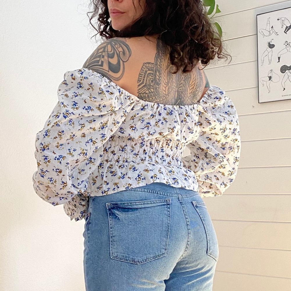 O.P.T smocked floral blouse